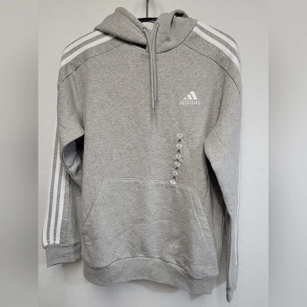 Adidas 3 Stripe Fleece Pullover Medium Heather Gray Hoodie Mens Size Small